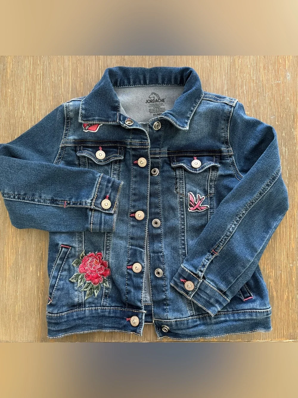 Jordache Dark Blue Denim Jacket with Pink Embroidery